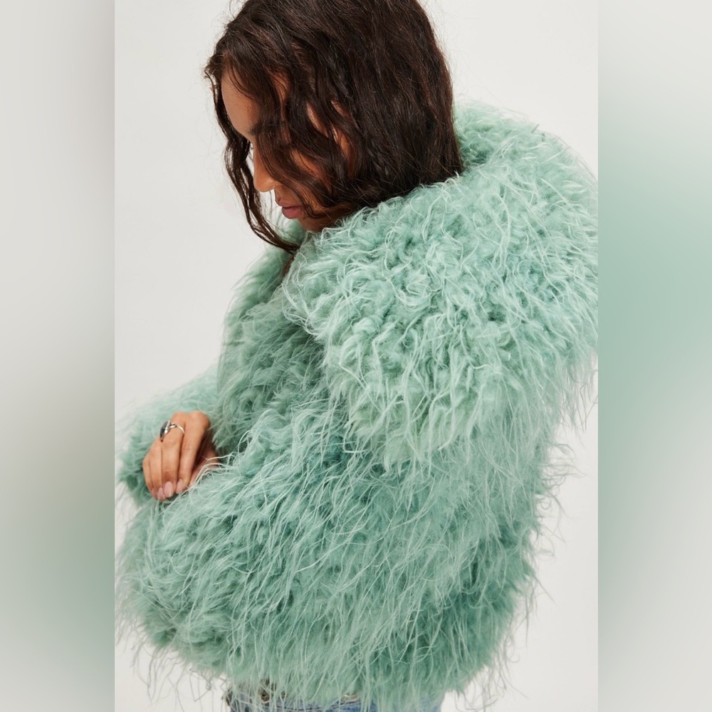 Free People Mint Green Shaggy Faux Fur Jacket